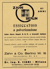 Zahn Berlin essiccatoio a polverizzazione.  Advertising 1943