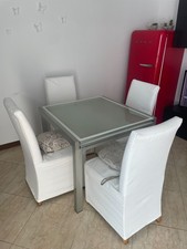 Tavolo allungabile moderno, vetro satinato e alluminio 90X90 - 180 cm