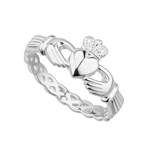 Silver weave claddagh ring - weave,