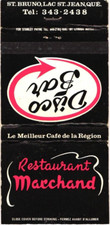 Quebec Canada Ristorante Marchand Disco Bar Copertina Libro Fiammiferi Vintage