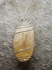 Ciondolo QUARZO CITRINO madera pietra naturale oro argento collana cristallo zen