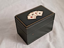 anni '40 - Vintage Scatola Custodia in Legno e Pelle per Carte da Gioco