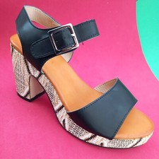 SANDALI DONNA tacco plateau  alta moda outlet 35 36 37 38 39 40 nero VV