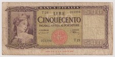 Banconote 500 lire Italia vintage, anno 1947