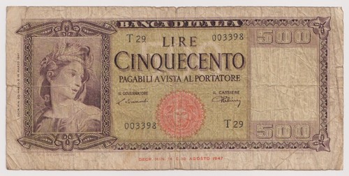 Banconote 500 lire - , italia