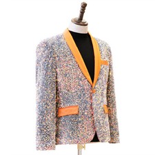 Uomo Lustrini Suit Giacca Abito Festa Matrimonio Ballo Sparkle Lucido Slim Chic