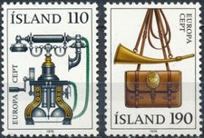 Islanda 1979 Europa Comunicazioni Vecchio Telefono Mailbag Posthorn 2v Set MNH