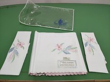 Completo Letto LENZUOLO matrimoniale 2 FEDERE cotone RICAMO MANO vintage Tov23