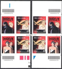 2022 Italia, Repubblica, Diabolik, 4 francobolli + 4 chiudilettera, MNH**