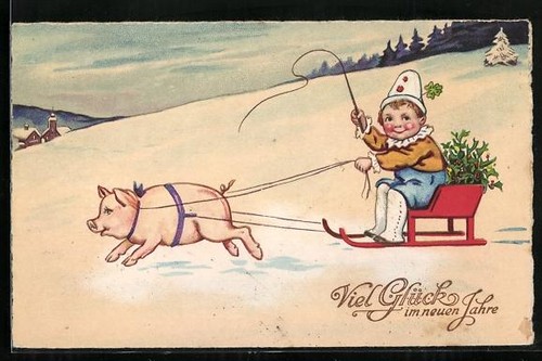 Cartolina piccolo slittino con - piccolo,