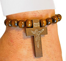 Bracciale con croce da uomo elastico braccialetto di perle in legno surf donna