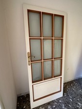 6 porte in legno antiche varie dimensioni con vetri Panna e ciliegio