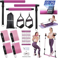 ALongSong Pilates Bar Set con 4 Fasce di Resistenza 30-140lbs Regolabile Casa Lavoro