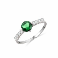 Anello solitario smeraldo e zirconi laterali donna argento 925