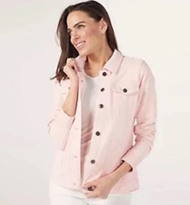 Giacca comoda stile denim Denim & Co. con colletto. Rosa pastello. Taglia Large. Nuovo senza etichette