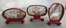3 VECCHIE MINIATURE CINESI SAN YOU DIORAMA INTAGLIO LEGNO,SUGHERO,UCCELLI