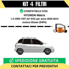 Kit 4 Filtri Tagliando per HYUNDAI Matrix 1.5 CRDi VGT 81 kw Diesel 2005-2010