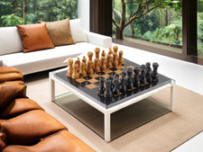 Scacchiera Artigianale in Marmo Nero e Oro/Onice - Set da Gioco 30 cm/12 Pollici