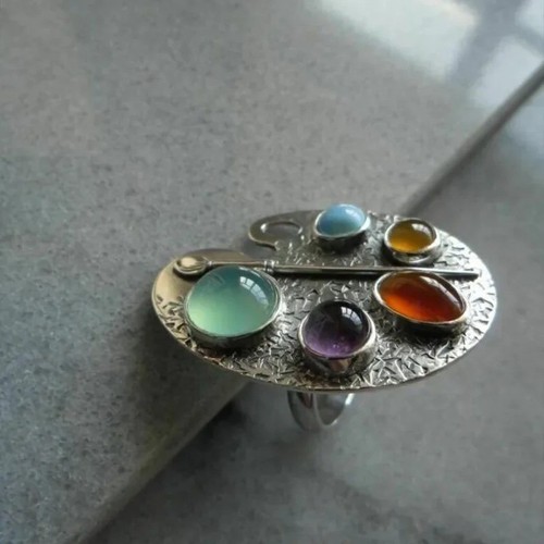 Anello geometrico pietra - , ovale