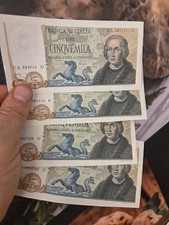 Lotto di 4 banconote consecutive 5000 lire Colombo FDS del 11/04/1973