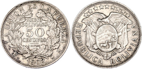 Moneta bolivia boliviano - bolivia, 1/2