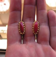 ORECCHINI GOCCIA STILE VINTAGE CORALLO ROSSO SCURO E NATURALE ITALIA ORIGINALI Meravigliosi