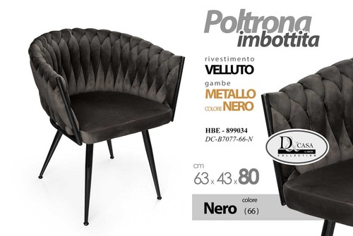 Poltrona nera sedia velluto - poltrona,