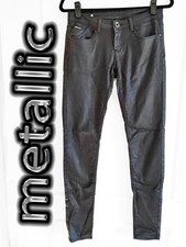 Pantaloni Skinny Jeans Vita Bassa Nero Metallico Metallizzato Vintage Anni 2000