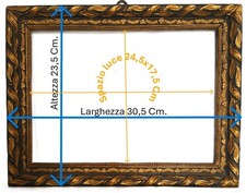 Antica cornice in legno lavorata a mano col. oro 30,5x23,5 spazio luce 24,5x17,5