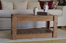 Tavolino da Salotto caffe in Legno Massello Tavolo Basso con contenitore Natural