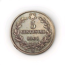 Moneta 5 Centesimi 1861 Milano