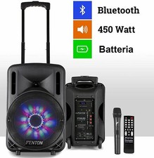 CASSA AMPLIFICATA ATTIVA 450W 10" BLUETOOTH + BATTERIA + MICROFONO WIRELESS USB