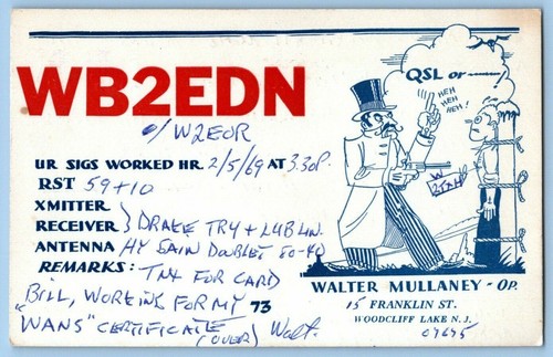 Vintage 1969 wb2edn qsl card - vintage,