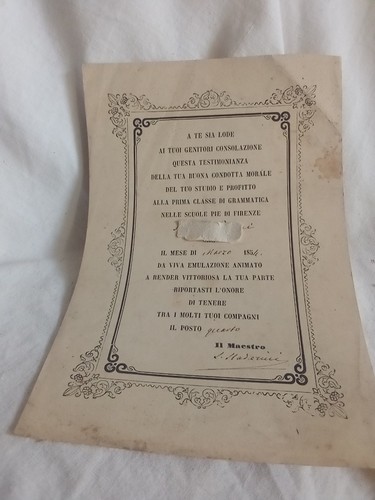 Raro piccolo attestato 1854 - e,