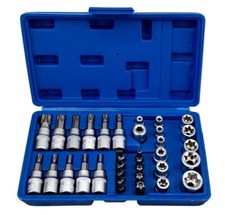 Kit Set inserti chiavi bussole TORX attacco 1/4" 3/8'' 34 pz T10 - T60 E5 - E20