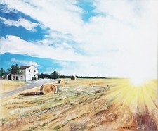 Quadro dipinto a mano d'autore - 60x50 cm - Paesaggio di campagna estivo