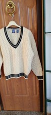 Maglione Vintage Cap, In pura Lana Vergine, a trecce, Collo a V College Taglia L