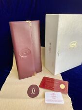 Portafoglio Cartier Vintage Pelle Pochette Clutch Case Bordeaux Lungo NOS Nuovo Vecchio Stock