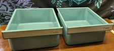 VINTAGE (2) Blue Porcelain Enamel Metal Refrigerator Crisper Drawers 15"x12.5"