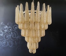 Italian vintage Murano chandelier - 75 amber glass petals drop