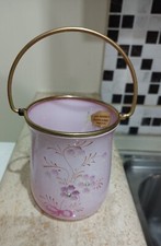 Piccolo vaso secchiello rosa vetro dipinto a mano
