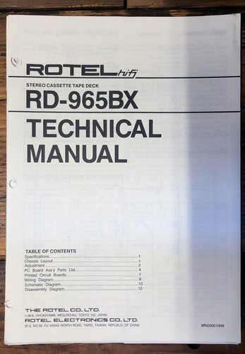 Rotel 965bx manuale di - rotel, rd-965bx
