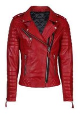 Giacca classica donna rossa 100% pura pelliccia di pecora moto biker slim fit giubbino
