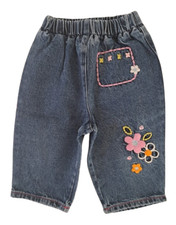 Prenatal Jeans pantaloni denim blu fiori ricamati neonata bimba bambina 6/9 mesi