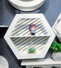 x Pensile Parete Mensole 2 Ripiani Esagonale In Legno Bianco 13387 bal