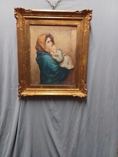 Quadro Olio Su Tela Madonna Con Bambino Epoca 900