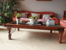 Tavolino salotto 100% legno massello di Sheesham indiano con piano in ghisa