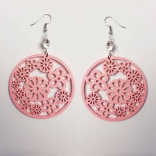 Orecchini earrings argento 925 pietra Swarovski pendente legno intarsiato rosa