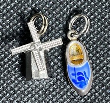 Portachiavi ciondolo vintage olandese mulino a vento e zoccoli scarpa argento 835 charms