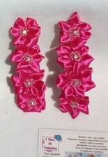 Set 2 fermagli capelli,fiori in raso,strass,fucsia,matrimonio,sposa,comunione
